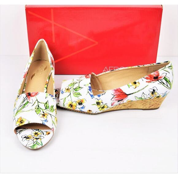 New! Aerosoles Textured Floral Print Cork Wedge Heel Comfort Slide On Shoes - Picture 7 of 7